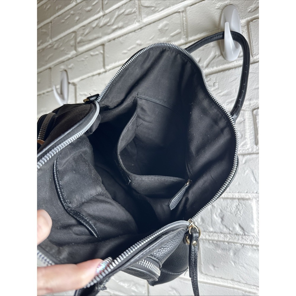 Nanette Lepore Black Pebbled Faux Leather Dome Satchel Bag Gold Hardware Y2K - Picture 6 of 8